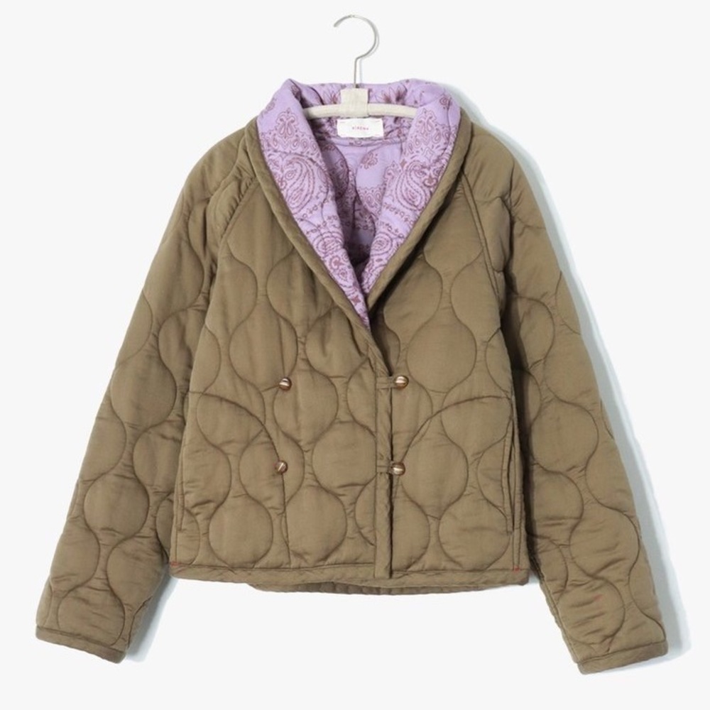 Xirena Harlowe Jacket Liner Quilted Reversible Coat Green Bandana Purple Size L